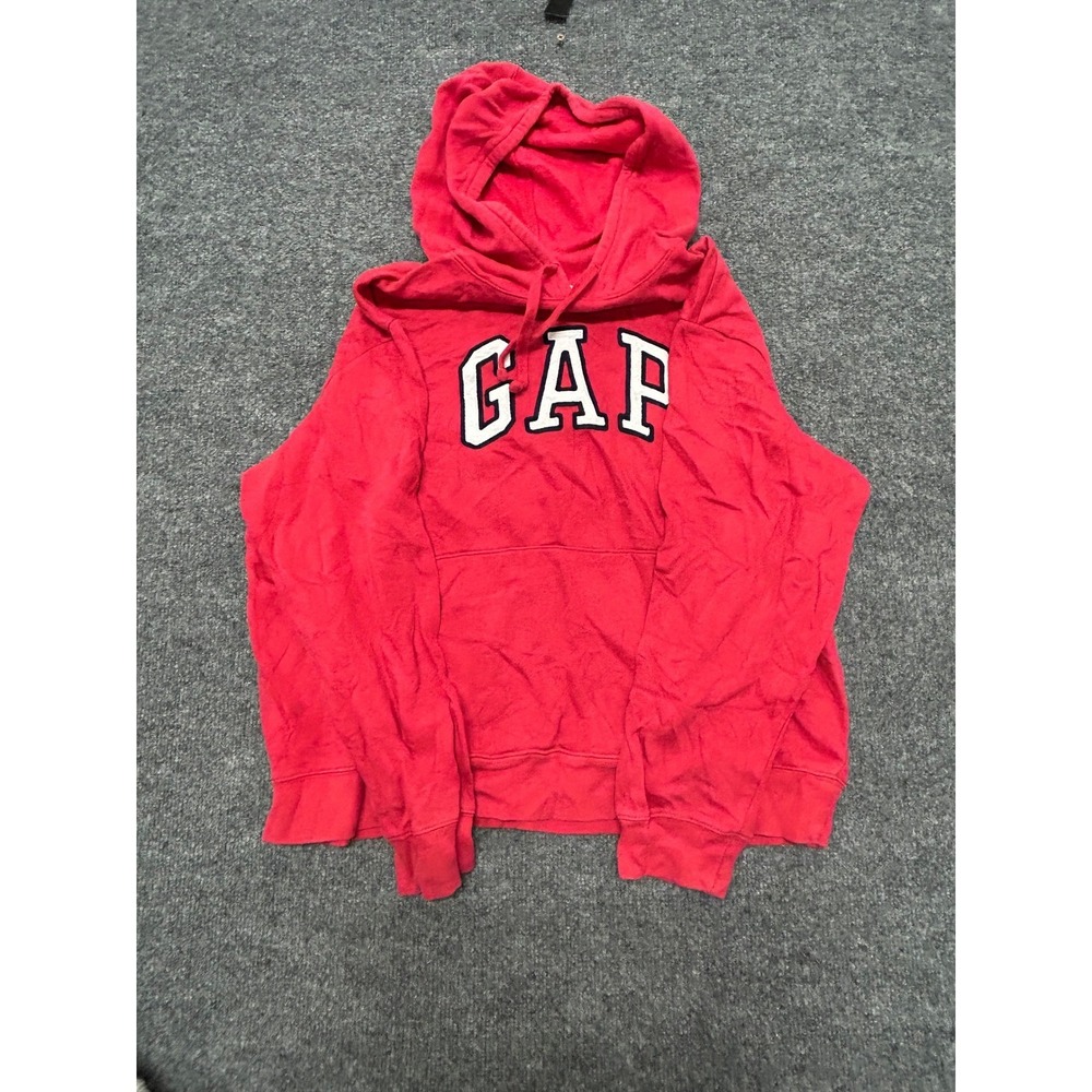 Gap Hoodie Womens Size L Red Logo Spellout Fleece Pullover Long Sleeve Hoodie